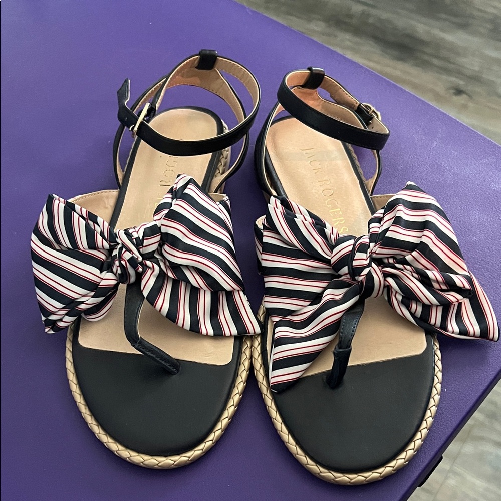 Jack Rogers Black and Pink Striped Bow Sandals